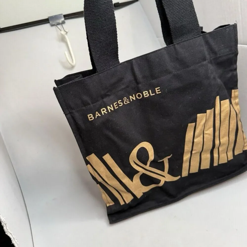 Barnes & Noble Canvas Tote Bag Black and Gold 14